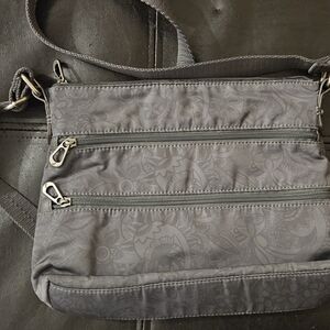 Gray Crossbody Bag with Floral Pattern